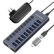 USB 3.0-Hub mit 10 Anschlüssen und individuellen Netzschaltern - Grau