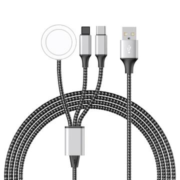 3-in-1-Geflecht-Ladekabel - Typ-C, Lightning, Apple Watch - 1.2m