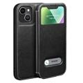 Dual View iPhone 14 Plus Leder Flip Case - Schwarz