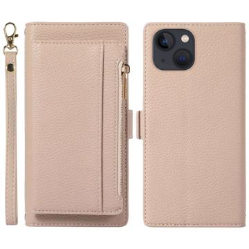 iPhone 14 2-in-1 Magnetische Wallet Hülle mit Reißverschluss - Beige