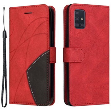 Bi-Color Series Samsung Galaxy A51 Wallet Hülle - Rot