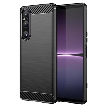 Sony Xperia 1 V Gebürstete TPU Hülle - Karbonfaser - Schwarz