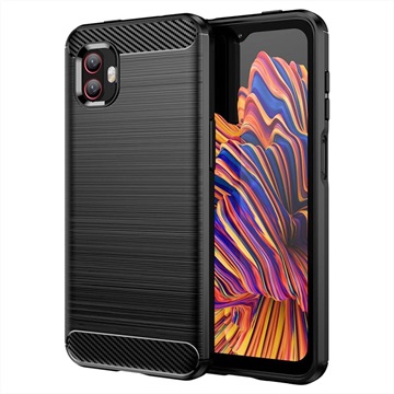 Samsung Galaxy Xcover6 Pro Angeraute TPU Hülle - Karbonfaser - Schwarz