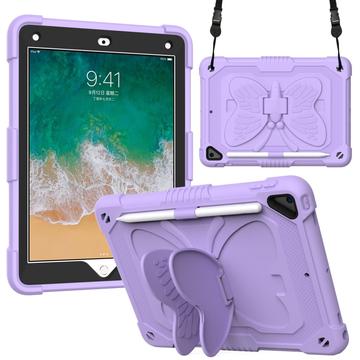 Butterfly Shape Kickstand PC + Silikon Tablet Hülle mit Schulterriemen für iPad 9.7-inch (2018)/(2017)/iPad Air 2 - Lila