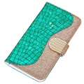 Croco Bling Serie Samsung Galaxy S21 Ultra 5G Wallet Schutzhülle - Grün