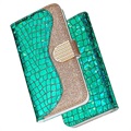 Croco Bling Serie Samsung Galaxy S21 Ultra 5G Wallet Schutzhülle - Grün