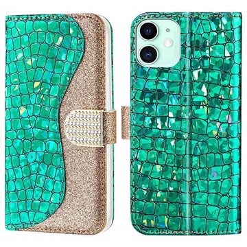 Croco Bling Serie iPhone 13 Mini Wallet Hülle - Grün