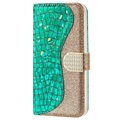 Croco Bling Serie iPhone 13 Mini Wallet Hülle - Grün