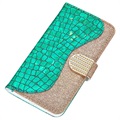 Croco Bling Serie iPhone 13 Mini Wallet Hülle - Grün