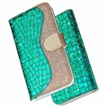 Croco Bling Serie iPhone 13 Mini Wallet Hülle - Grün