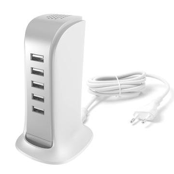 Dudao A5EU 5x USB-Ladegerät mit integriertem EU-Netzkabel - 25W - Weiß