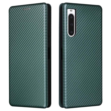 Sony Xperia 10 V Flip Case - Karbonfaser - Grün