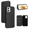 Motorola Moto G73 Flip Case mit Kartenhalter - Karbonfaser - Schwarz