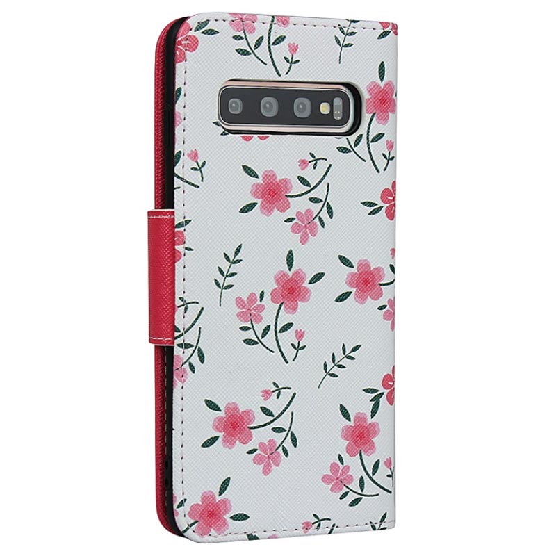 Floral Pattern Samsung Galaxy S10 Wallet Hulle Hot Pink