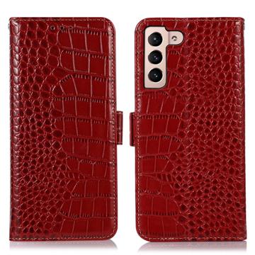 Crocodile Serie Samsung Galaxy S23 5G Lederhülle mit Geldbörse mit RFID - Rot