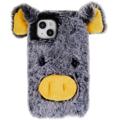 Fluffy Plush iPhone 14 Plus Hybrid Case - Graues Schwein