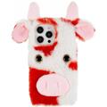 Fluffy Plush iPhone 14 Pro Hybrid Case - Rot Kuh