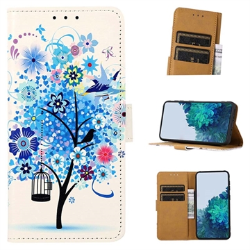 Nokia G42 Glam Serie Wallet Hülle - Blühender Baum / Blau