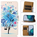 Glam Series Samsung Galaxy S21 FE 5G Wallet Hülle - Blühender Baum / Blau