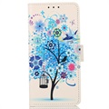 Glam Series Samsung Galaxy S21 FE 5G Wallet Hülle - Blühender Baum / Blau