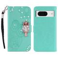 Google Pixel 8 Eule Strass Wallet Case - Cyan