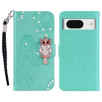 Google Pixel 8 Eule Strass Wallet Case - Cyan