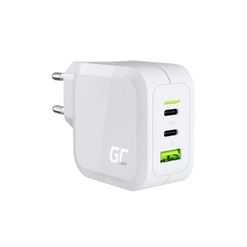 Green Cell GC PowerGaN 65W Ladegerät - 2x USB-C Power Delivery & 1x USB-A, Quick Charge 3.0 Kompatibel - Weiß