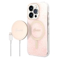 Guess 4G Edition Bundle Pack iPhone 14 Pro Hülle & Drahtloses Ladegerät - Rosa