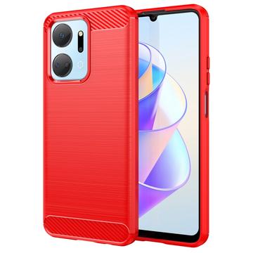 Honor X7a Gebürstete TPU Hülle - Karbonfaser - Rot