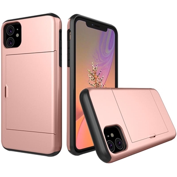 iPhone 11 Hybrid-Hülle mit Verschiebbarem Kartensteckplatz - Roségold