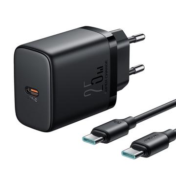 JOYROOM JR-TCF11 25W Schnelles Wandladegerät-Set mit USB-C auf USB-C 60W 1m Kabel, EU-Stecker - Schwarz