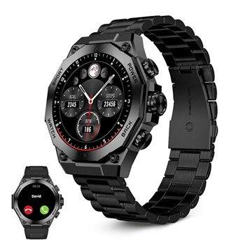 Ksix Titanium AMOLED Smartwatch - Edelstahl & Silikonarmband - Schwarz