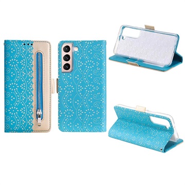 Lace Pattern Samsung Galaxy S22 5G Wallet Hülle - Blau