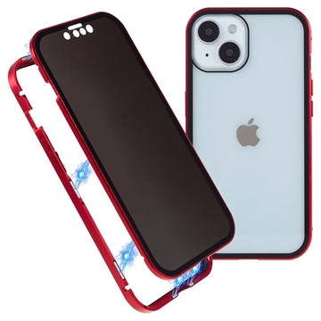 iPhone 15 Magnetisches Cover mit Sichtschutz aus Gehärtetem Glas - Rot