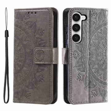 Samsung Galaxy S23 5G Mandala Serie Wallet Hülle - Grau