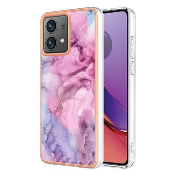 Motorola Moto G84 Galvanisierte IMD TPU-Hülle mit Marmormuster - Blau / Rosa