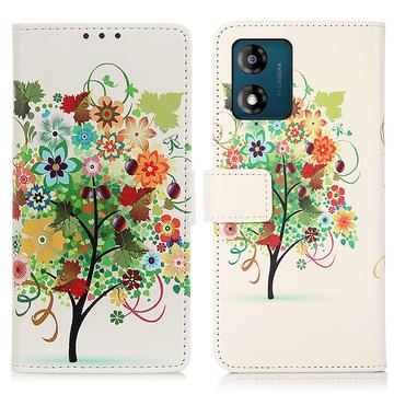 Motorola Moto E13 Glam Serie Wallet Hülle - Blühender Baum / Bunt