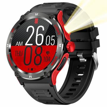 Wasserdichte Smartwatch im Outdoor-Stil KT76 mit Kompass, Taschenlampe - 1.53" - Rot / Schwarz