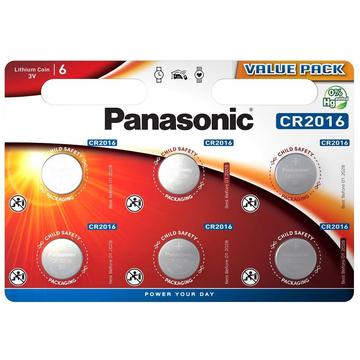 Panasonic Mini CR2016 Lithium-Knopfbatterien - 6 Stück.