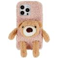 3D Plush Doll iPhone 14 Pro TPU Hülle - Beige / Tragen