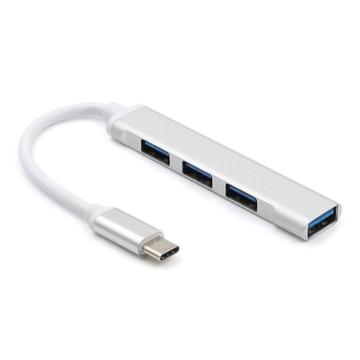 Premium USB-C Hub mit 4 x USB-A Anschlüssen - Aluminium - Silber