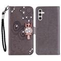 Samsung Galaxy A15 Eule Strass Wallet Case - grau