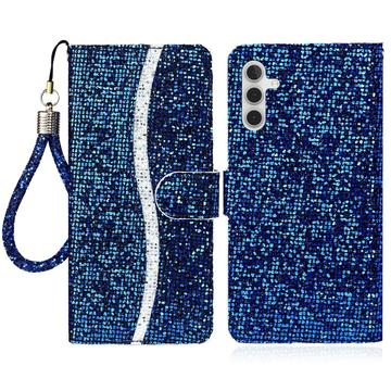 Samsung Galaxy A15 Stilvolle Glitzer Wallet Hülle - blau