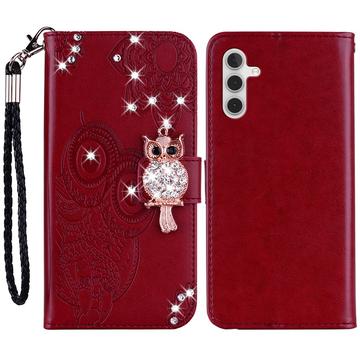 Samsung Galaxy A35 Eule Strass Wallet Case - rot