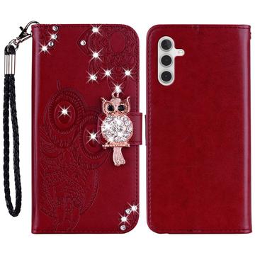 Samsung Galaxy A54 5G Eule Strass Wallet Case - rot