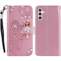 Samsung Galaxy A54 5G Eule Strass Wallet Case - Rose Gold