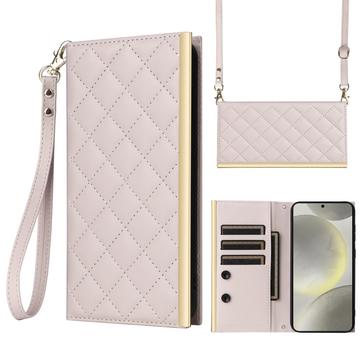 Samsung Galaxy S24 Luxus Gesteppte Wallet Hülle - Beige