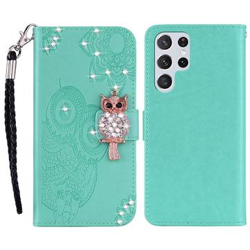 Samsung Galaxy S24 Ultra Eule Strass Wallet Hülle - Zyan