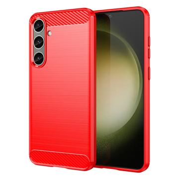 Samsung Galaxy S24+ Gebürstete TPU Hülle - Karbonfaser - Rot