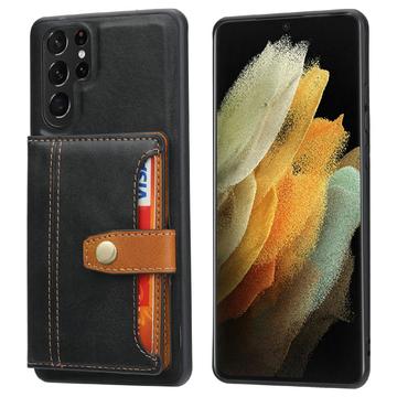 Samsung Galaxy S25 Ultra Retro Style Hülle mit Geldbörse - Schwarz